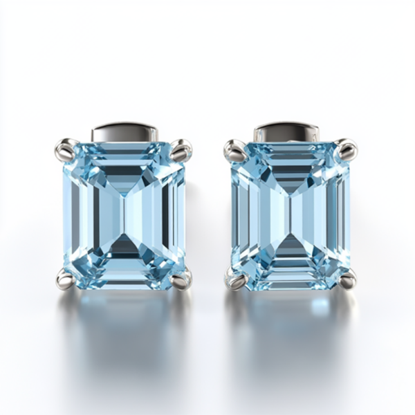 Sgarit 925 silver 6×8mm emerald cutting natural gemstone sky blue topaz stud earrings