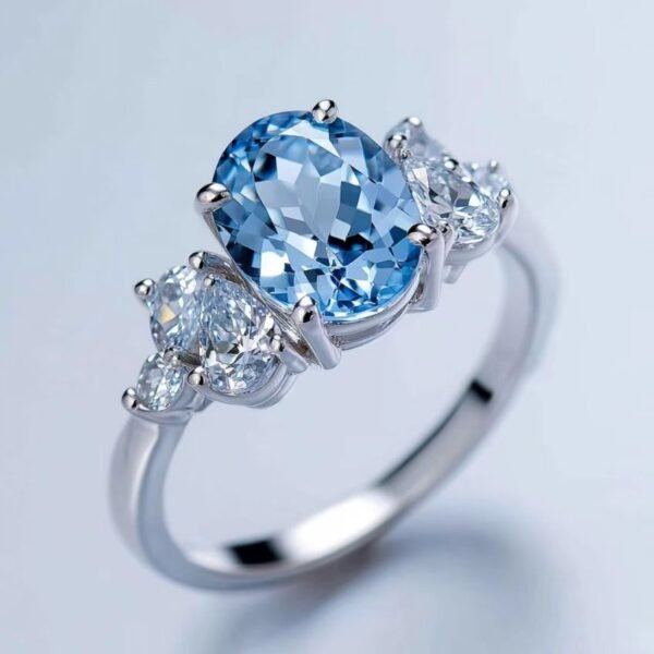 Sgarit Fine 925 Silver Gemstone Ring Jewelry Oval Cut  7*10mm Natural Blue Sky Topaz Ring Natural Crystal Jewellery