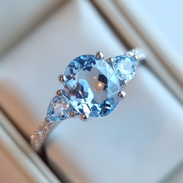 1 (1) Sgarit Fine 925 Silver Gemstone Ring Jewelry Oval Cut 7*10mm Natural Blue Sky Topaz Ring Natural Crystal Jewellery