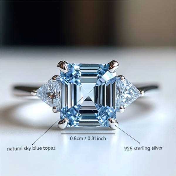 Sgarit Natural Gemstone Crystal 925 Silver Jewelry Ring Main Stone Asscher Cut 8mm Sky Blue Topaz Yellow Citrine Crystal Ring