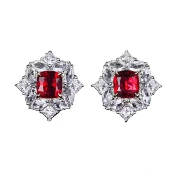 SGARIT PT950 18K Gold Jewelry 2.05ct Cushion Cut Unheated Natural Pigeon Blood Red Ruby Ear Stud With Diamond Jewellery