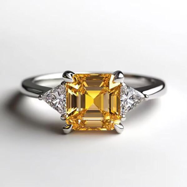 Sgarit Natural Gemstone Crystal 925 Silver Jewelry Ring Main Stone Asscher Cut 8mm Sky Blue Topaz Yellow Citrine Crystal Ring