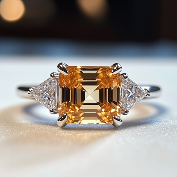 Sgarit Natural Gemstone Crystal 925 Silver Jewelry Ring Main Stone Asscher Cut 8mm Sky Blue Topaz Yellow Citrine Crystal Ring
