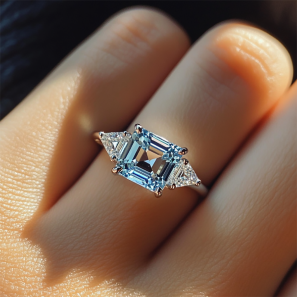 Sgarit Natural Gemstone Crystal 925 Silver Jewelry Ring Main Stone Asscher Cut 8mm Sky Blue Topaz Yellow Citrine Crystal Ring