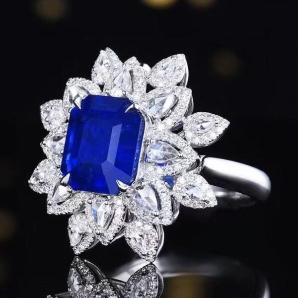 SGRAIT PT950 Ring Luxury 18k Gold Diamond Jewellery Ring 4.87ct Royal Blue Sapphire 209 1.035ct Diamonds Jewelry Ring