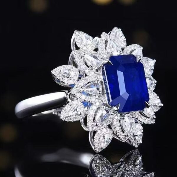 SGRAIT PT950 Ring Luxury 18k Gold Diamond Jewellery Ring 4.87ct Royal Blue Sapphire 209 1.035ct Diamonds Jewelry Ring