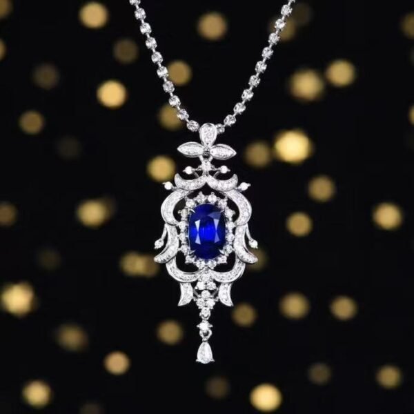 SGARIT Exquisite 18k Gold Jewelry 2.03ct Natural Royal Blue Sapphire Pendant With 96 0.518ct Diamond Jewellery
