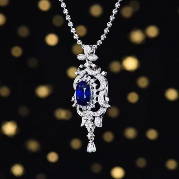 SGARIT Exquisite 18k Gold Jewelry 2.03ct Natural Royal Blue Sapphire Pendant With 96 0.518ct Diamond Jewellery