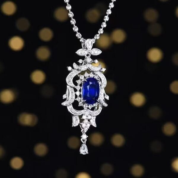 SGARIT Exquisite 18k Gold Jewelry 2.03ct Natural Royal Blue Sapphire Pendant With 96 0.518ct Diamond Jewellery