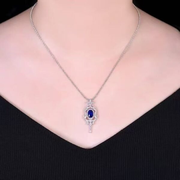 SGARIT Exquisite 18k Gold Jewelry 2.03ct Natural Royal Blue Sapphire Pendant With 96 0.518ct Diamond Jewellery
