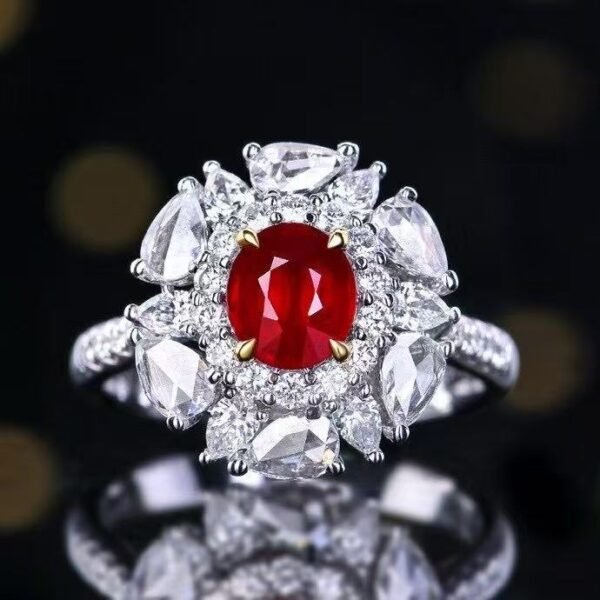 SGRAIT Luxury 18k Gold Diamond Jewellery Ring Oval Cut 1.06ct Unheated Natural Pigeon Blood Red Ruby Ring with Diamonds Jewelry