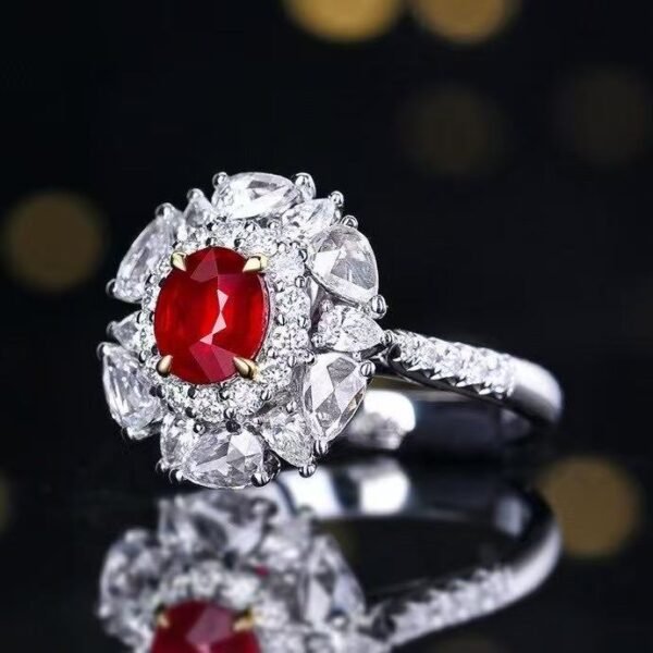 SGRAIT Luxury 18k Gold Diamond Jewellery Ring Oval Cut 1.06ct Unheated Natural Pigeon Blood Red Ruby Ring with Diamonds Jewelry