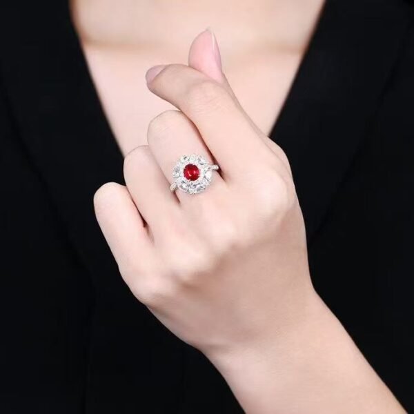 SGRAIT Luxury 18k Gold Diamond Jewellery Ring Oval Cut 1.06ct Unheated Natural Pigeon Blood Red Ruby Ring with Diamonds Jewelry