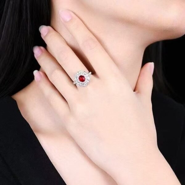 SGRAIT Luxury 18k Gold Diamond Jewellery Ring Oval Cut 1.06ct Unheated Natural Pigeon Blood Red Ruby Ring with Diamonds Jewelry