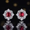 SGARIT PT950 18K Gold Jewelry 2.05ct Cushion Cut Unheated Natural Pigeon Blood Red Ruby Ear Stud With Diamond Jewellery