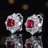 SGARIT PT950 18K Gold Jewelry 2.05ct Cushion Cut Unheated Natural Pigeon Blood Red Ruby Ear Stud With Diamond Jewellery