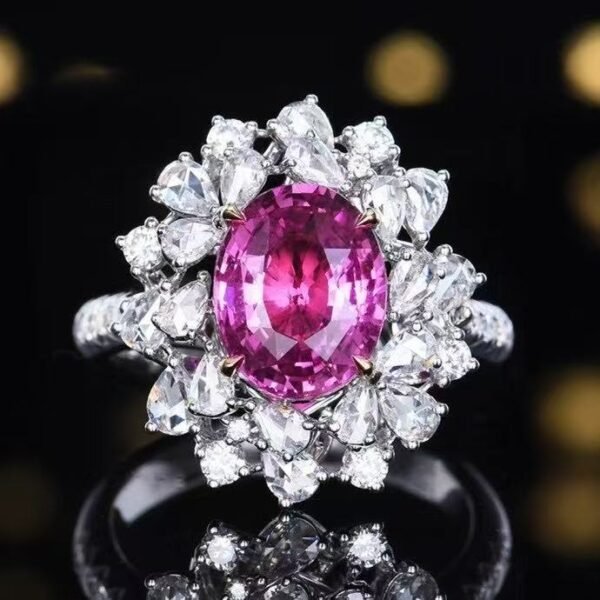 微信图片_20250428140639 SGRAIT PT950 Luxury 18k Gold Jewellery 3.05ct Oval Cut Unheated Natural Pink Sapphire With Diamonds Jewelry Ring