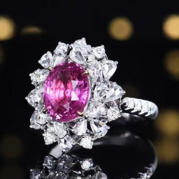微信图片_20250428140641 SGRAIT PT950 Luxury 18k Gold Jewellery 3.05ct Oval Cut Unheated Natural Pink Sapphire With Diamonds Jewelry Ring