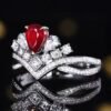SGRAIT Luxury 18k Gold Jewellery 0.56ct Unheated Natural Pigeon Blood Red Ruby with Diamonds and Whlie Sapphire Jewelry Ring