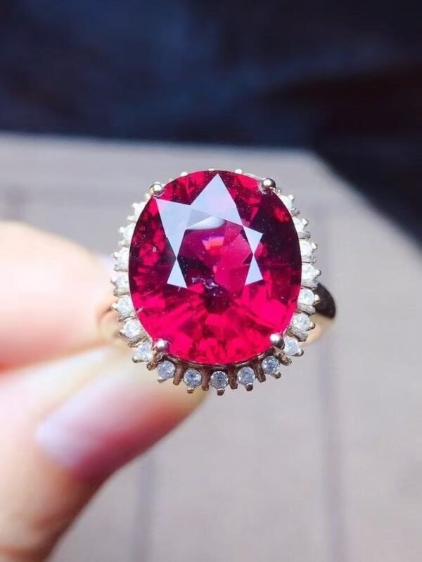SGRAIT Luxury 18k Gold Diamond Jewellery Oval Cut 9.55ct Garnet with 24p Diamonds Jewelry Ring for Wedding and Party