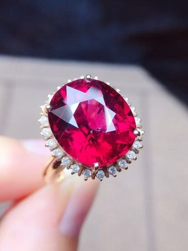 SGRAIT Luxury 18k Gold Diamond Jewellery Oval Cut 9.55ct Garnet with 24p Diamonds Jewelry Ring for Wedding and Party