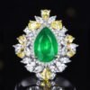 Sgarit 18K Gold Jewelry 2.97ct Pear Cut Natural Emerald Ring with 49p Diamonds 8p While Sapphire 9p Yellow Sapphire Jewellery