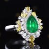 Sgarit 18K Gold Jewelry 2.97ct Pear Cut Natural Emerald Ring with 49p Diamonds 8p While Sapphire 9p Yellow Sapphire Jewellery