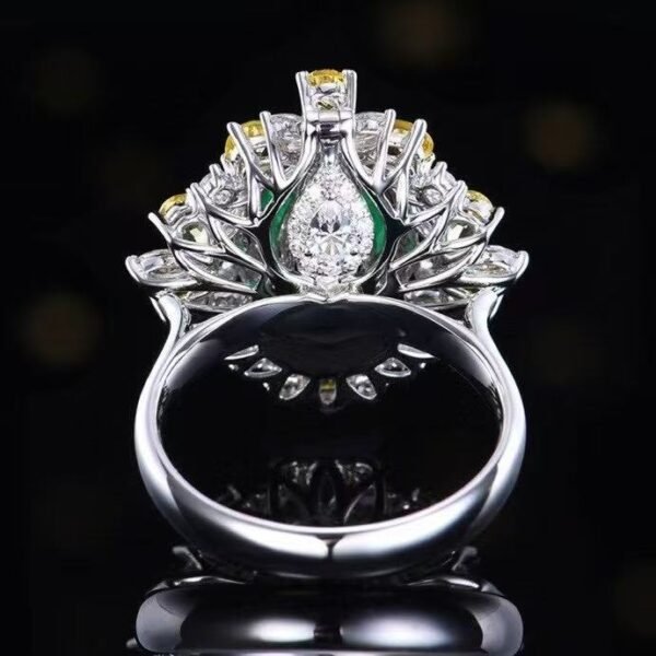 Sgarit 18K Gold Jewelry 2.97ct Pear Cut Natural Emerald Ring with 49p Diamonds 8p While Sapphire 9p Yellow Sapphire Jewellery