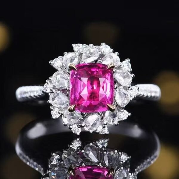 微信图片_20250429112713 SGRAIT PT950 Luxury 18k Gold Jewellery 1.5ct Cushion Cut Unheated Natural Pink Sapphire With 46p 0.56ct Diamonds Jewelry Ring