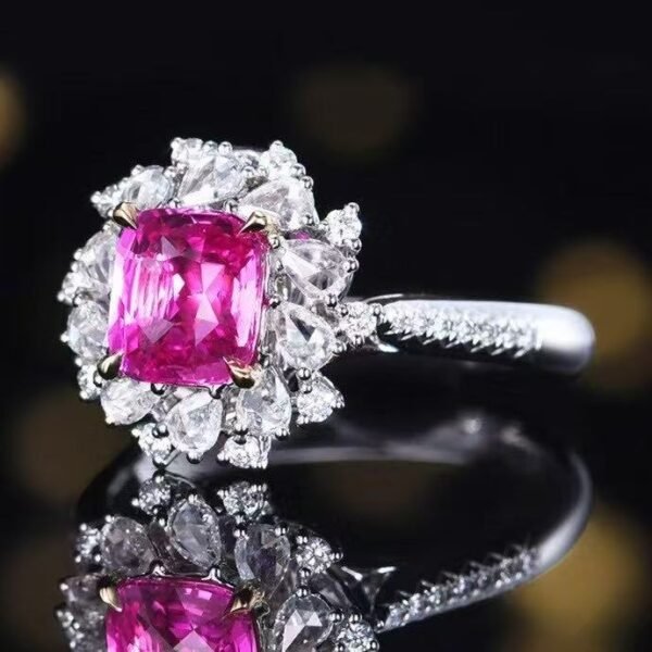 微信图片_20250429112716 SGRAIT PT950 Luxury 18k Gold Jewellery 1.5ct Cushion Cut Unheated Natural Pink Sapphire With 46p 0.56ct Diamonds Jewelry Ring