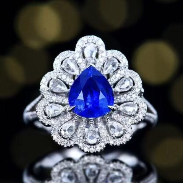 SGRAIT PT950 Luxury 18k Gold Jewellery 2.4ct Pear Cut Natural Royal Blue Sapphire With Diamonds Jewelry Ring for Wedding