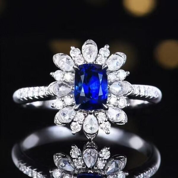 微信图片_20250429151059 SGRAIT PT950 Luxury 18k Gold Jewellery 1.09ct Cushion Cut Natural Sapphire With 46p 0.403ct Diamonds Jewelry Ring