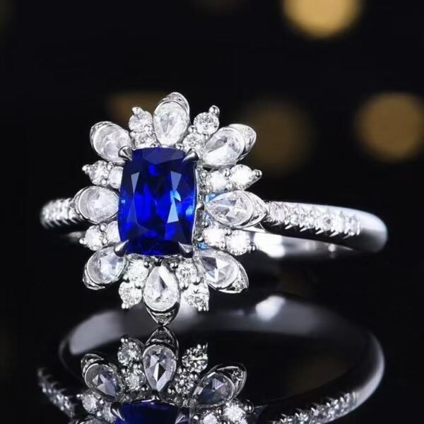 微信图片_20250429151103 SGRAIT PT950 Luxury 18k Gold Jewellery 1.09ct Cushion Cut Natural Sapphire With 46p 0.403ct Diamonds Jewelry Ring