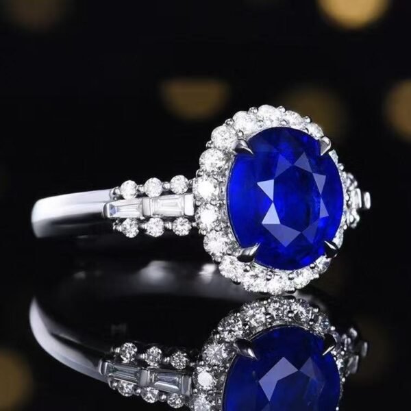 微信图片_20250429152437 SGRAIT Luxury 18k Gold Jewellery 3.11ct Oval Cut Natural Sapphire With 34p 0.491ct Diamonds Jewelry Ring