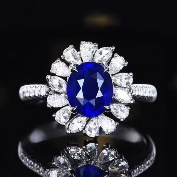 SGRAIT  Luxury 18k Gold Jewellery 2.01ct Oval Cut Natural Royal Blue Sapphire With 36p 0.738ct Diamonds Jewelry Ring