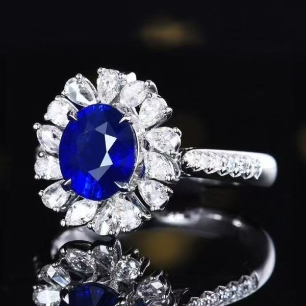SGRAIT  Luxury 18k Gold Jewellery 2.01ct Oval Cut Natural Royal Blue Sapphire With 36p 0.738ct Diamonds Jewelry Ring