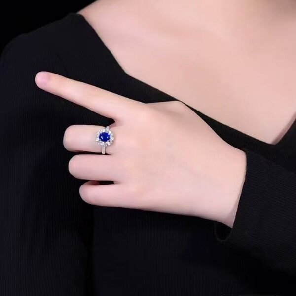 SGRAIT  Luxury 18k Gold Jewellery 2.01ct Oval Cut Natural Royal Blue Sapphire With 36p 0.738ct Diamonds Jewelry Ring
