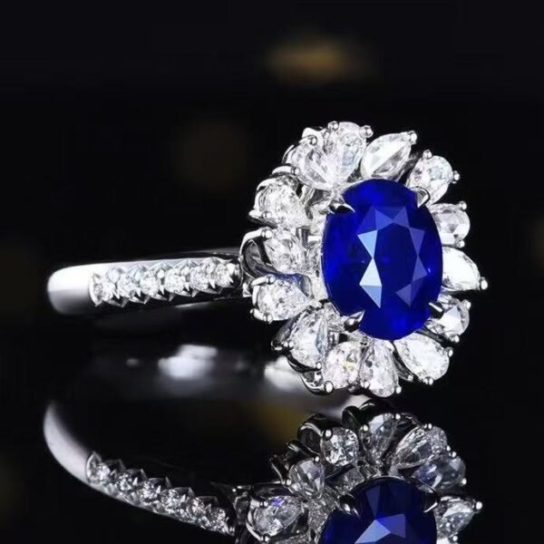 SGRAIT  Luxury 18k Gold Jewellery 2.01ct Oval Cut Natural Royal Blue Sapphire With 36p 0.738ct Diamonds Jewelry Ring