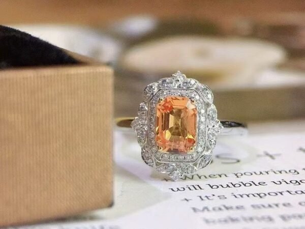微信图片_20250430104614 SGRAIT Luxury 18k While Gold Jewellery 1.2ct Asscher Cut Orange Sapphire With 0.193ct Diamonds Jewelry Ring for Women