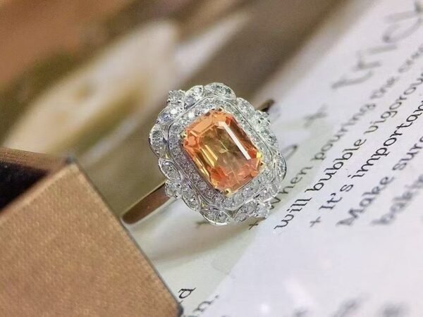 微信图片_20250430104617 SGRAIT Luxury 18k While Gold Jewellery 1.2ct Asscher Cut Orange Sapphire With 0.193ct Diamonds Jewelry Ring for Women