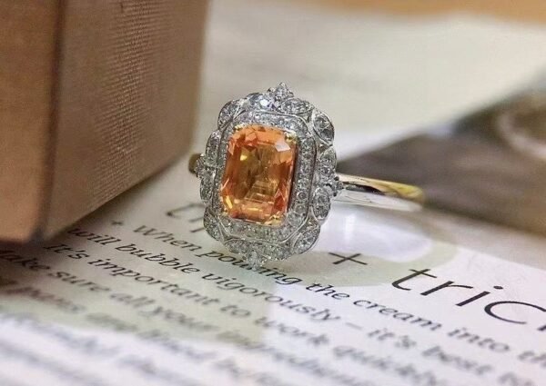 微信图片_20250430104621 SGRAIT Luxury 18k While Gold Jewellery 1.2ct Asscher Cut Orange Sapphire With 0.193ct Diamonds Jewelry Ring for Women