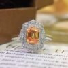 微信图片_20250430104628 SGRAIT Luxury 18k While Gold Jewellery 1.2ct Asscher Cut Orange Sapphire With 0.193ct Diamonds Jewelry Ring for Women