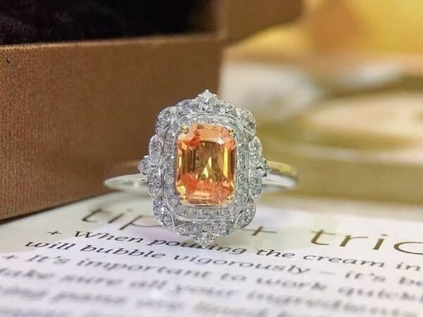 微信图片_20250430104628 SGRAIT Luxury 18k While Gold Jewellery 1.2ct Asscher Cut Orange Sapphire With 0.193ct Diamonds Jewelry Ring for Women