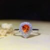 微信图片_20250430105603 SGRAIT Luxury 18k While Gold Jewellery 0.7ct Pear Cut Orange Sapphire With 0.243ct Diamonds Jewelry Ring for Women