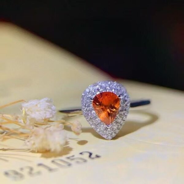 微信图片_20250430105611 SGRAIT Luxury 18k While Gold Jewellery 0.7ct Pear Cut Orange Sapphire With 0.243ct Diamonds Jewelry Ring for Women