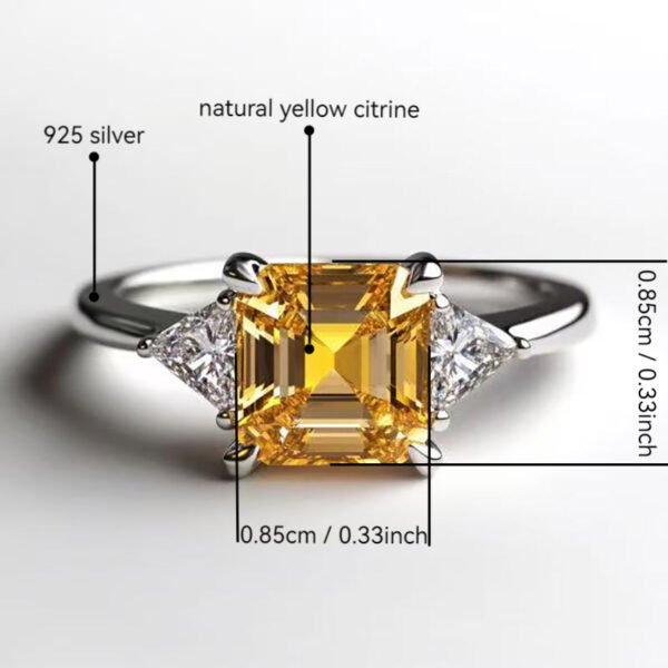 Sgarit Natural Gemstone Crystal 925 Silver Jewelry Ring Main Stone Asscher Cut 8mm Sky Blue Topaz Yellow Citrine Crystal Ring