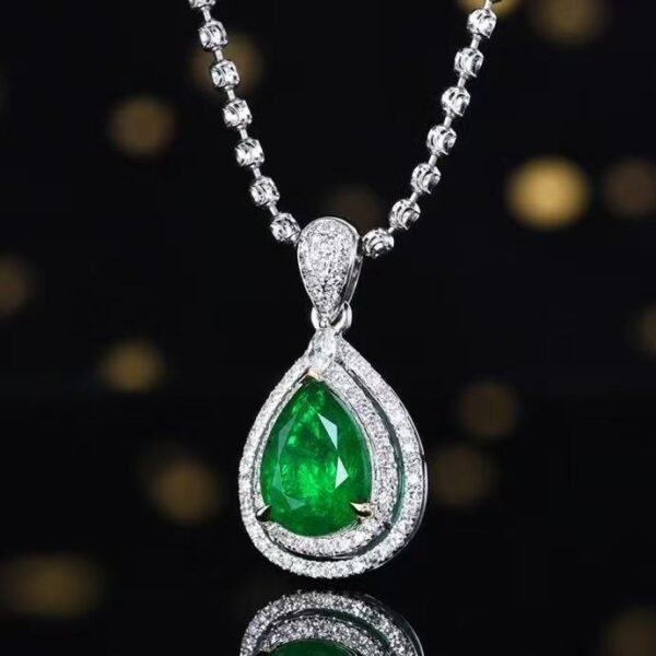 微信图片_20250505141137 SGARIT Luncy Jewelry 18K White Gold 1.5ct Pear Cut Natural Green Emerald Pendant Necklace with Diamonds Jewellery for Engagement