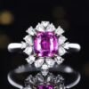 Luncy Jewelry 18k While Gold 1.55ct Unheated Purple Sapphire with Diamonds Jewellery Both of Ring and Pendant Can Be Used