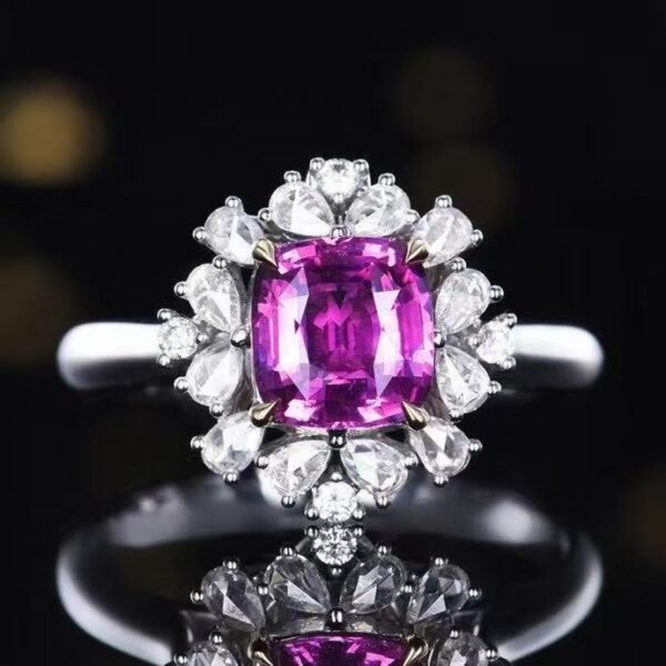 Luncy Jewelry 18k While Gold 1.55ct Unheated Purple Sapphire with Diamonds Jewellery Both of Ring and Pendant Can Be Used