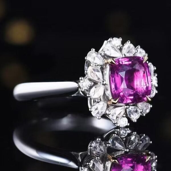 Luncy Jewelry 18k While Gold 1.55ct Unheated Purple Sapphire with Diamonds Jewellery Both of Ring and Pendant Can Be Used